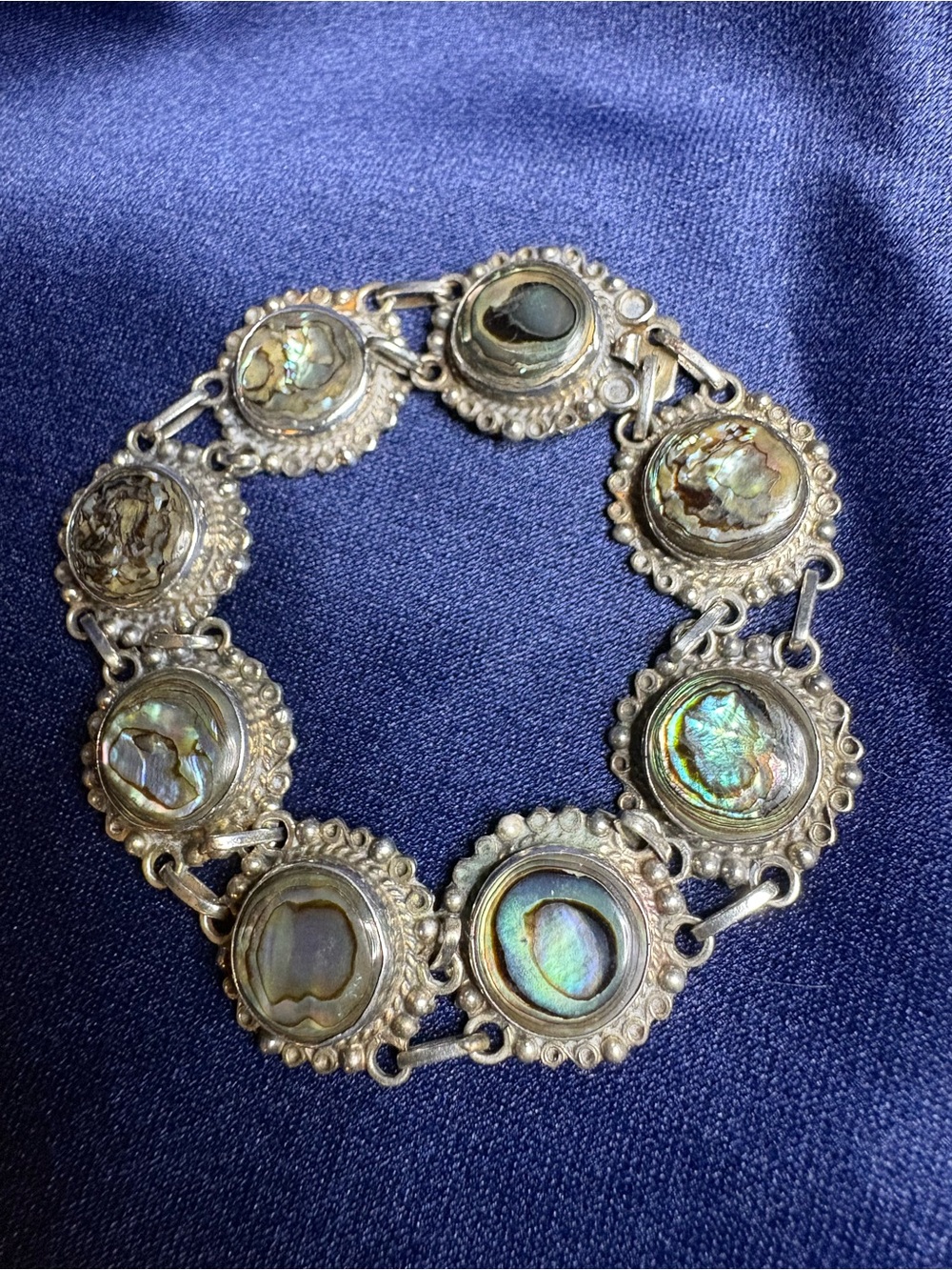 Bracelet Sterling Silver Abalone Vintage Link Bracelet Slide Clasp - Picture 2 of 9
